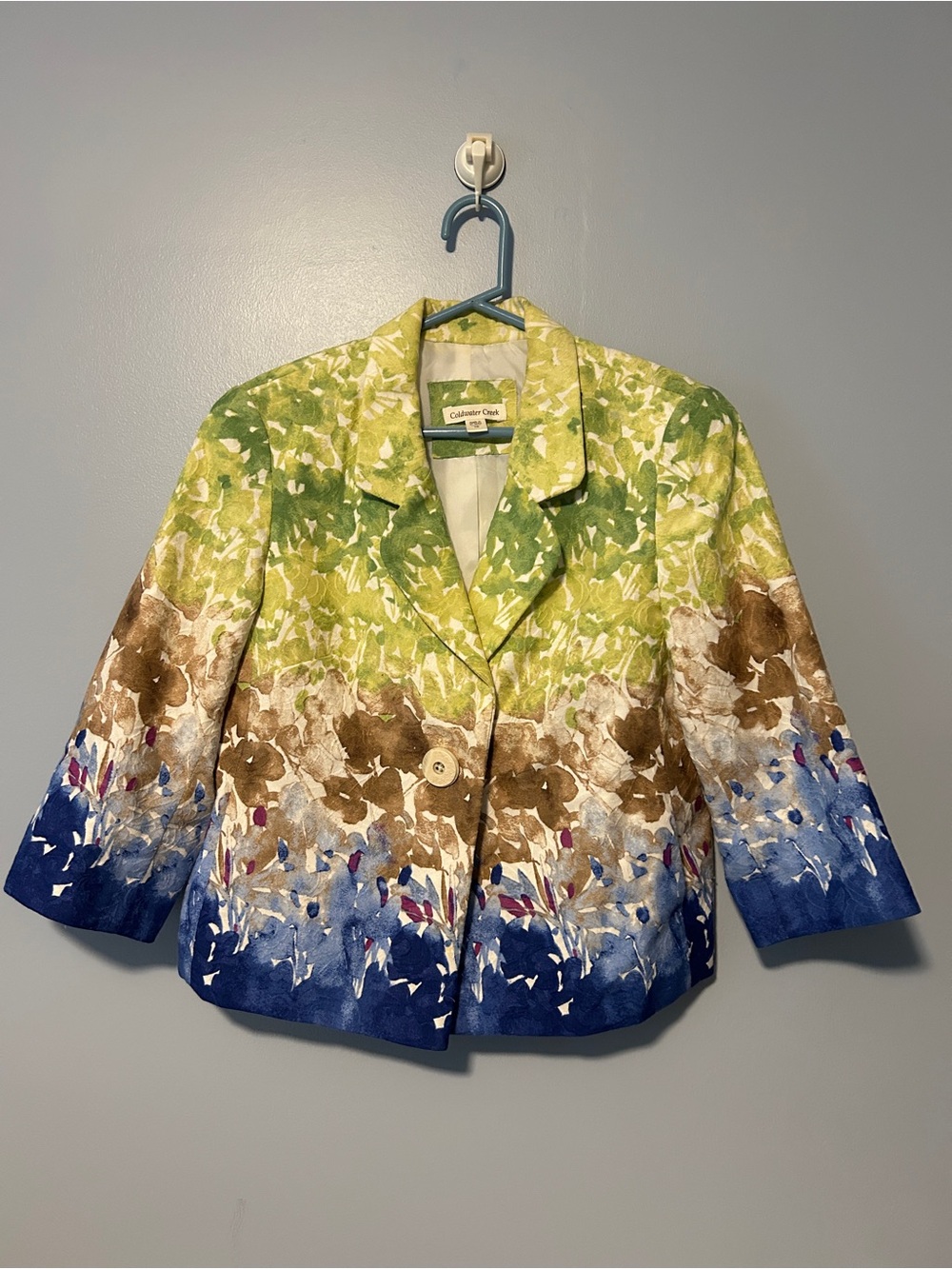 Coldwater Creek Green Brown Blue Floral Blazer